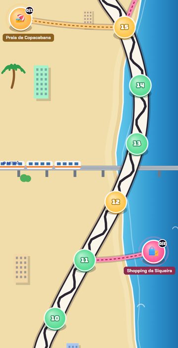 Mapa da Zona Sul com o caminho das fases em Copacabana
